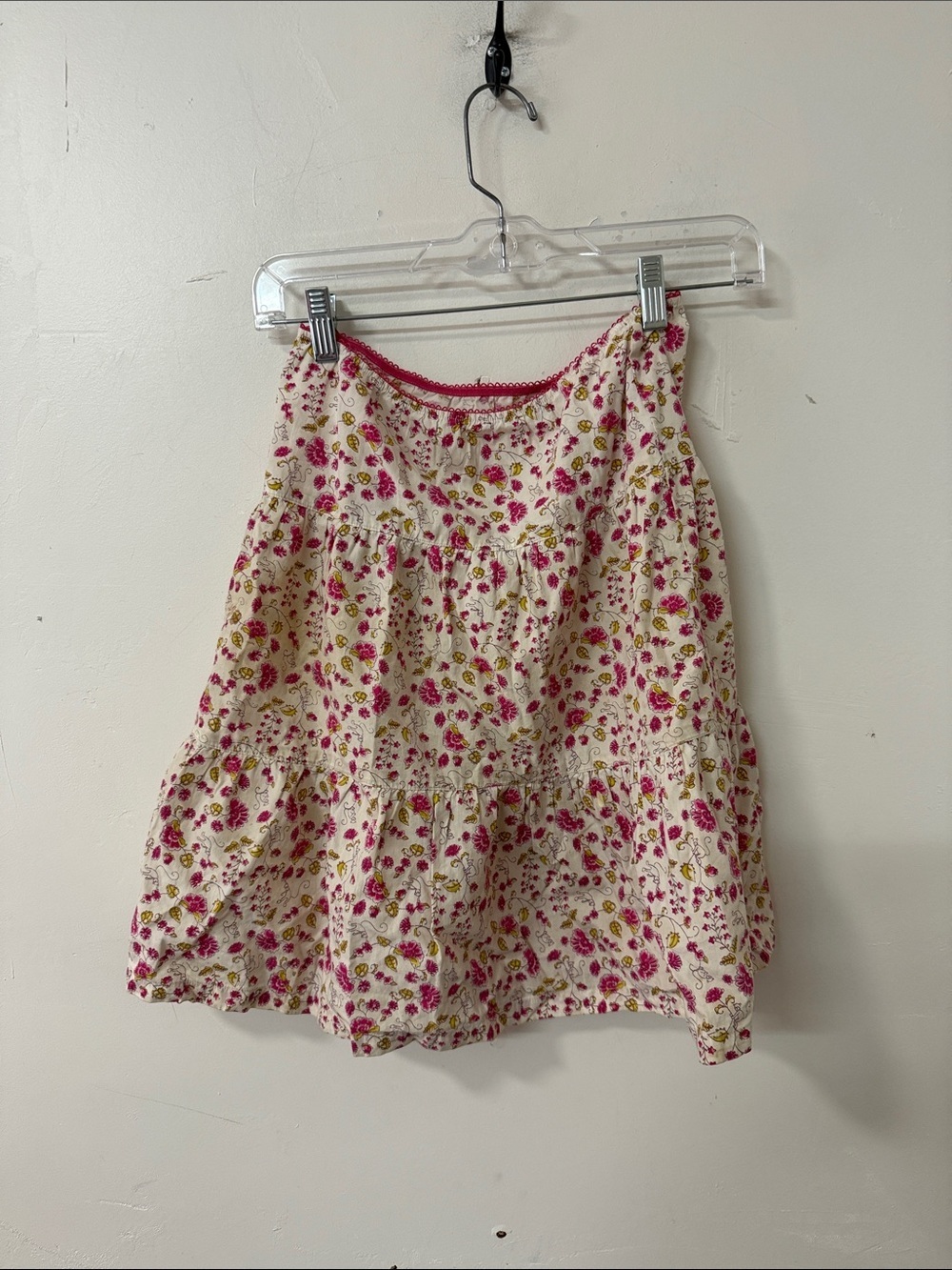 Petit Bateau Cream Skirt with Pink and Green Floral Print Y2K